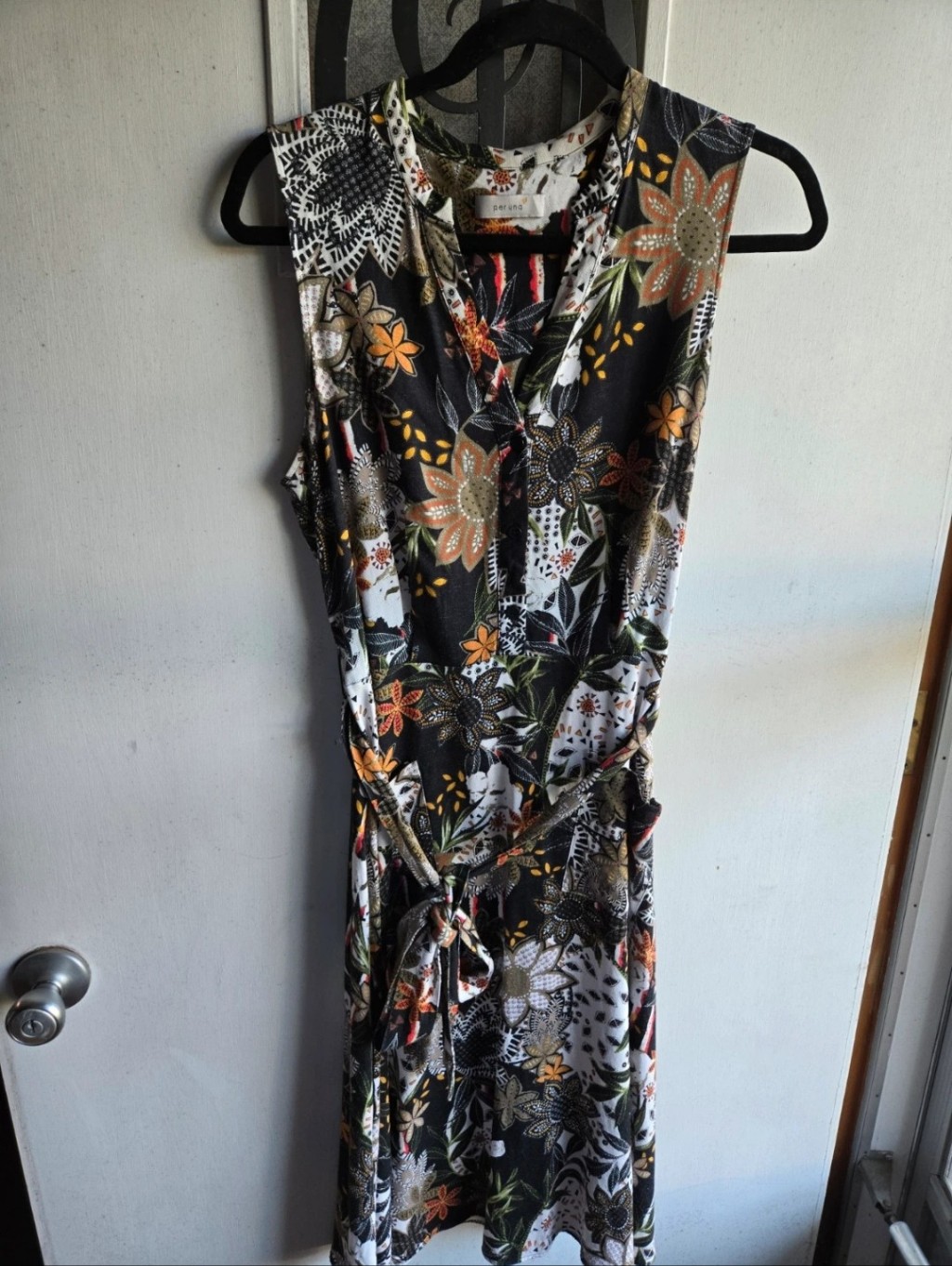 Per Una Sleeveless Black Floral Tie-Waist Dress Nwot
